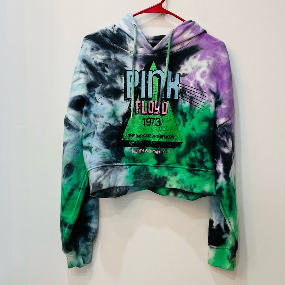 Pink Floyd Hoodie Women Cropped Tie Dye Pullover Sweatshirt sz Large - Picture 1 of 6
